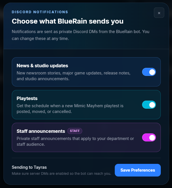 The menu used for toggling which notifications you would like to recieve (Found in your user dashboard)